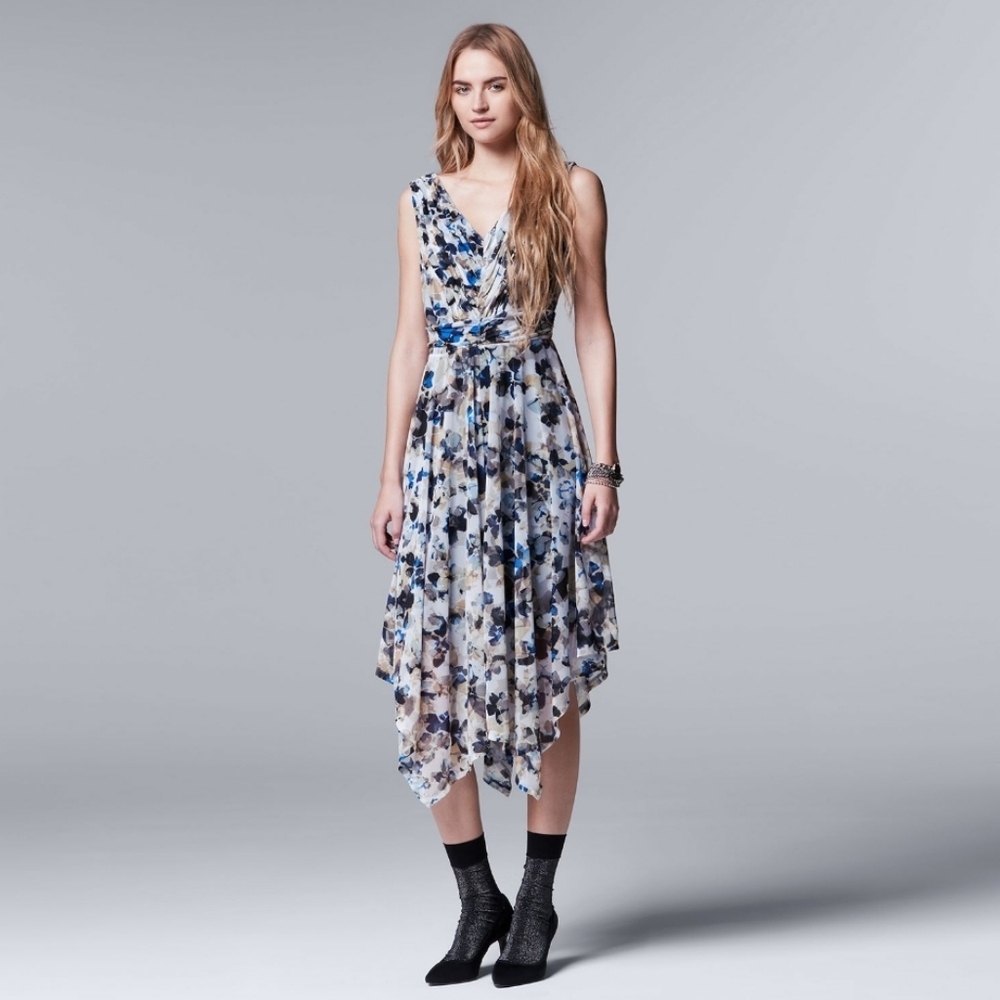 Simply Vera Vera Wang Floral Pleated A-Line Dress Women's Size Small